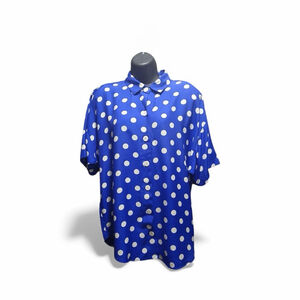 Casey & Max Vintage Blouse Large Blue Polka Dot Rayon Blend Button Up JC254